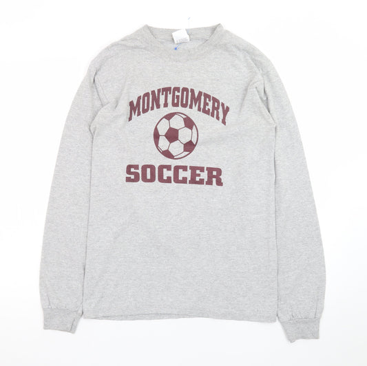 Anvil Men's Grey Long Sleeve Montgomery Soccer T-Shirt Small