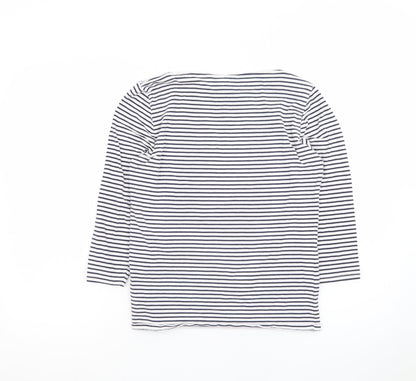 Marks and Spencer Women's White Striped 3/4 Sleeve Cotton T-Shirt Size 12