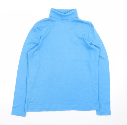 KR Essentials Womens Blue Cotton Petite Roll Neck Long Sleeve Top M