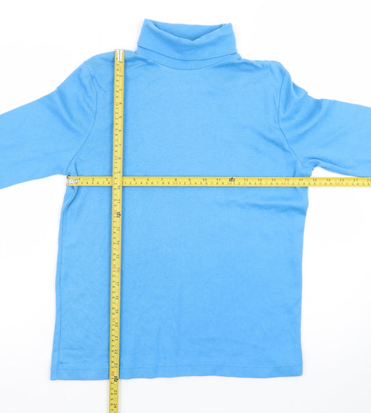 KR Essentials Womens Blue Cotton Petite Roll Neck Long Sleeve Top M