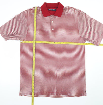 Oxford Golf Men's Red Striped Cotton Polo Shirt Size M