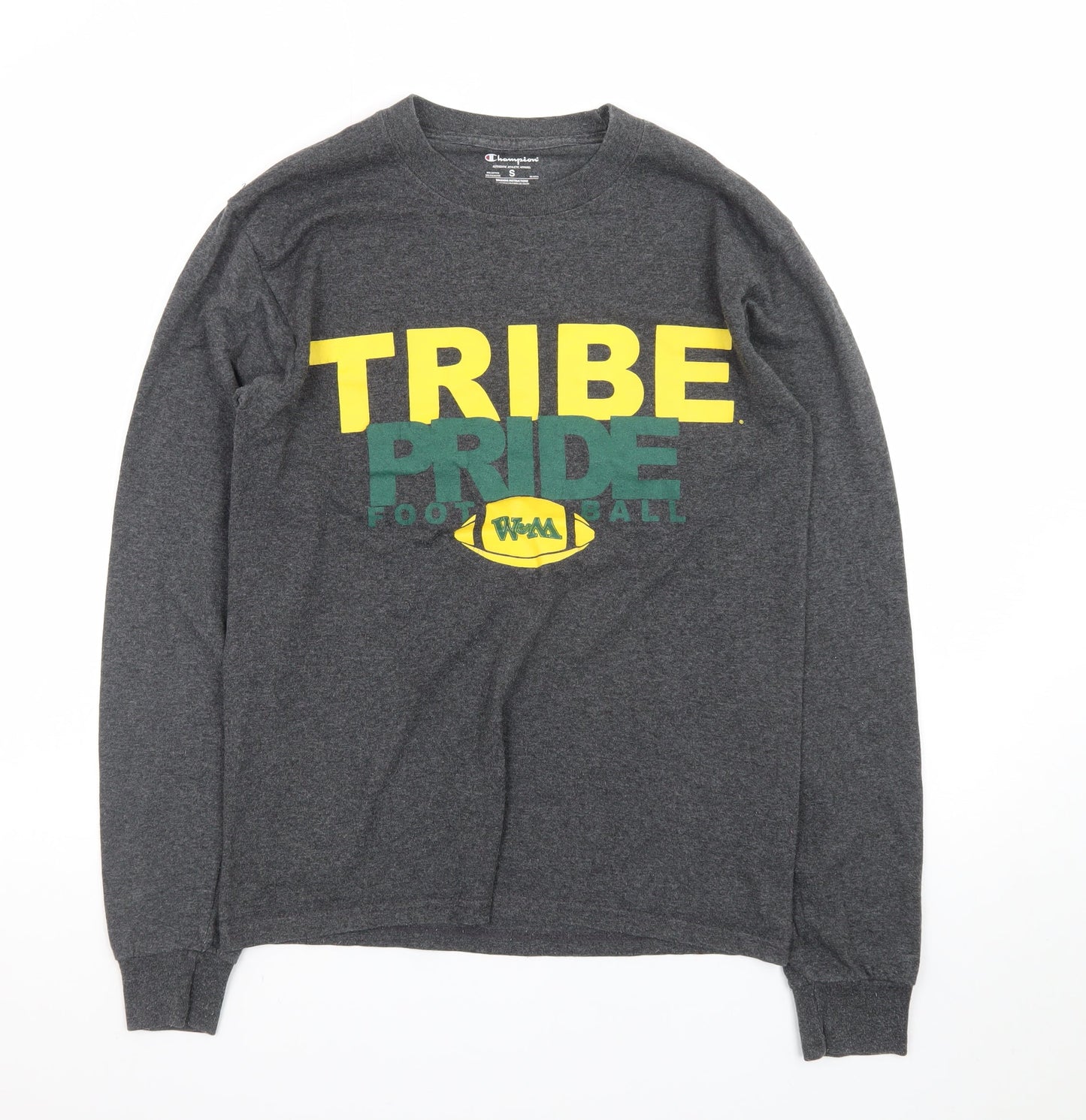 Champion Men’s Grey Long Sleeve Crew Neck Football Graphic T-Shirt Size S