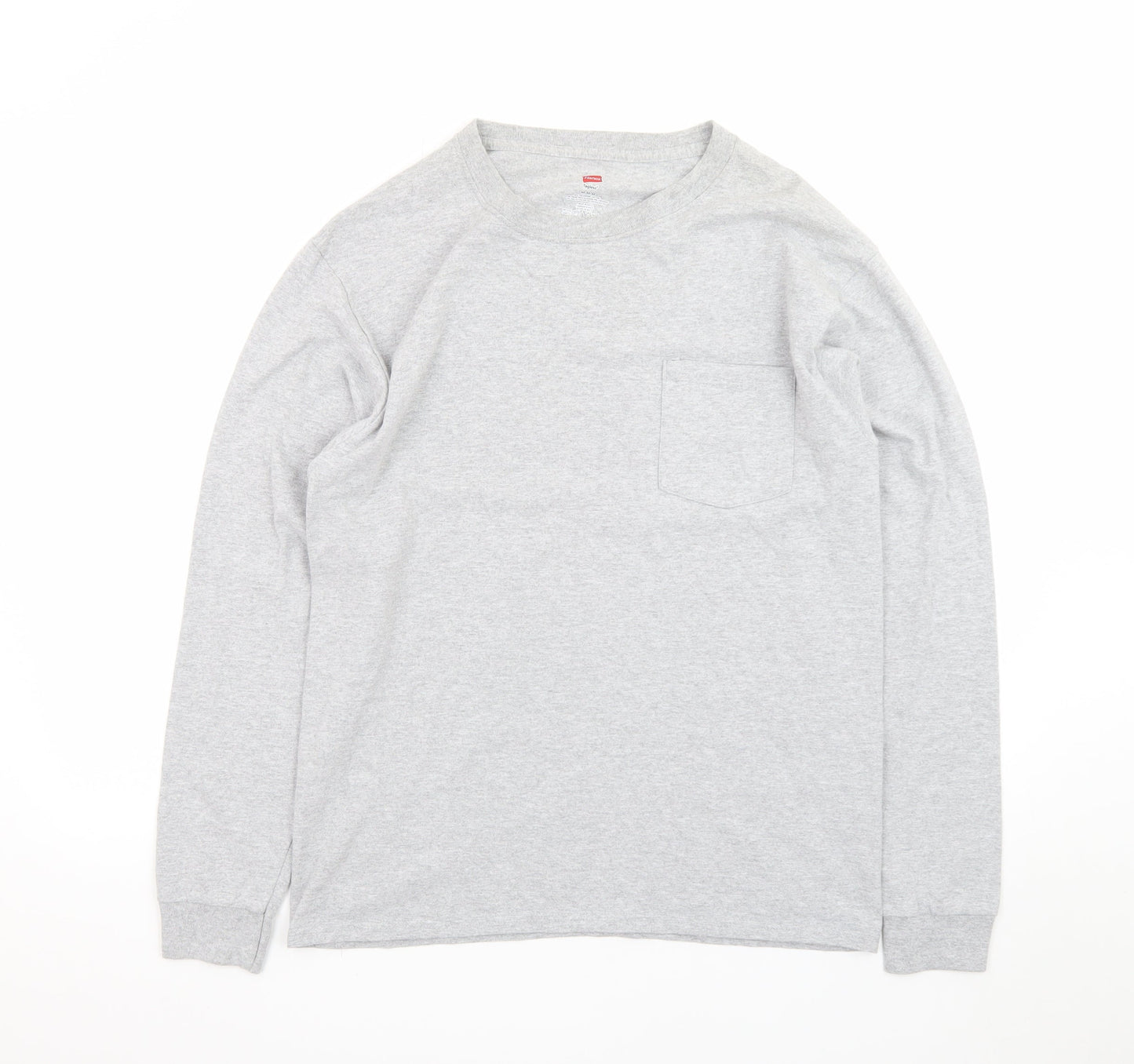 Hanes Men’s Grey Long Sleeve Crew Neck Pocket T-Shirt Size M