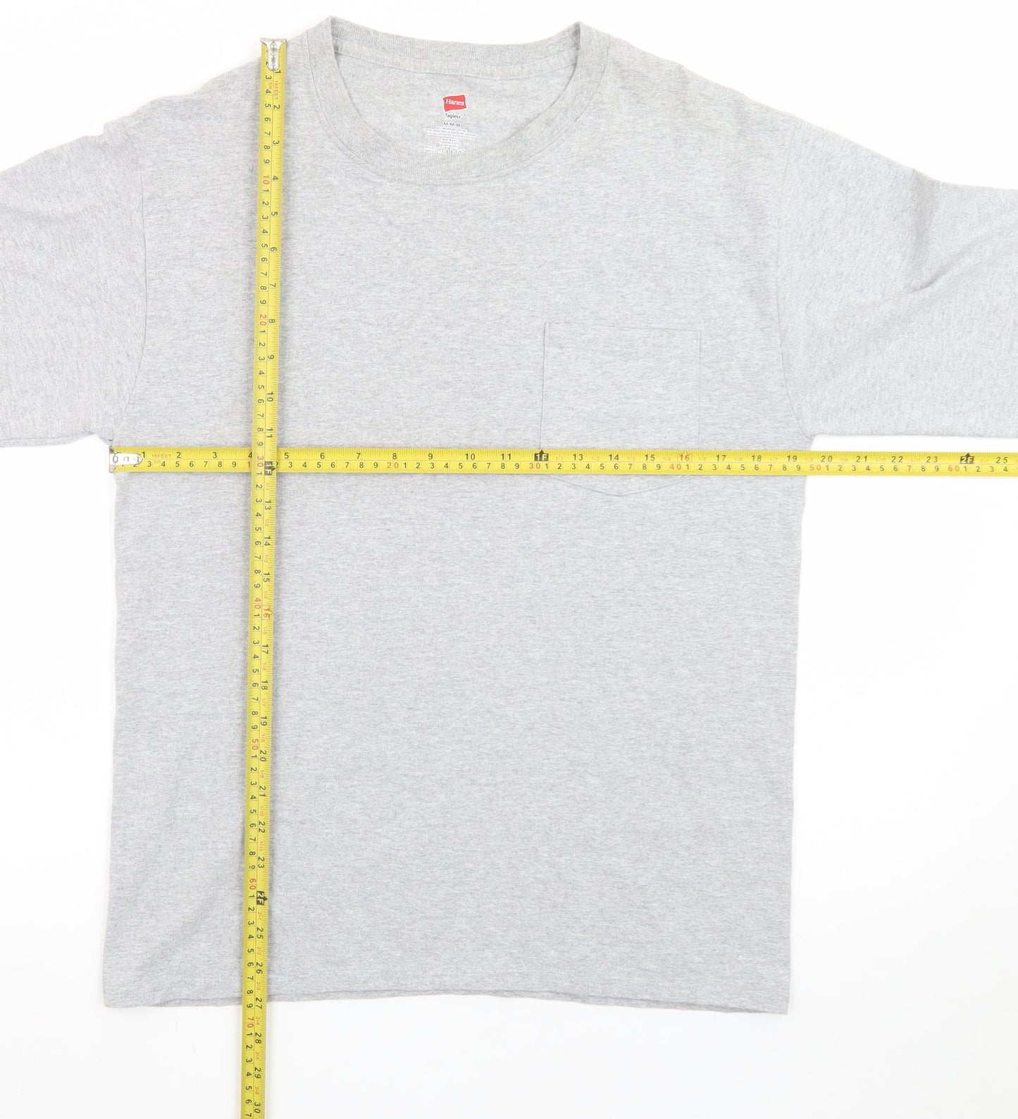 Hanes Men’s Grey Long Sleeve Crew Neck Pocket T-Shirt Size M