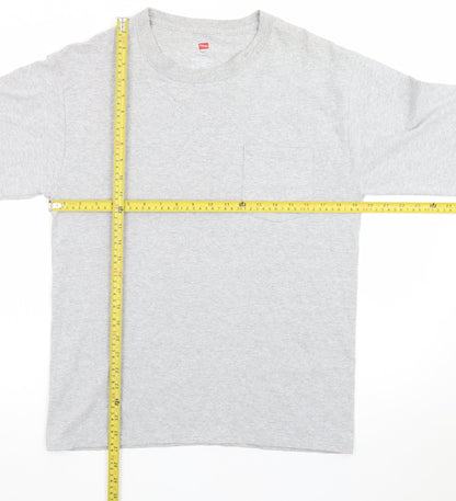 Hanes Men’s Grey Long Sleeve Crew Neck Pocket T-Shirt Size M