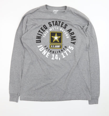 Blue 84 Men's Grey U.S. Army Long Sleeve Graphic T-Shirt Size L