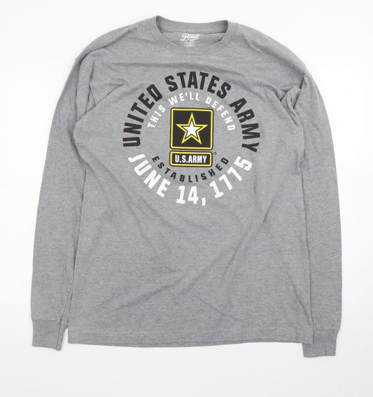 Blue 84 Men's Grey U.S. Army Long Sleeve Graphic T-Shirt Size L