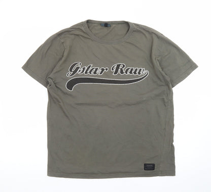 G-Star Men Green Graphic Print Crew Neck Short Sleeve T-Shirt L