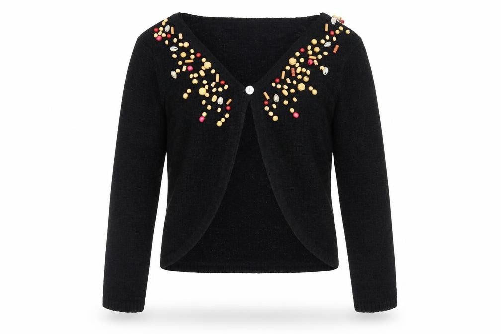 J. Marco Women's Black Beaded Knit Cardigan Size S