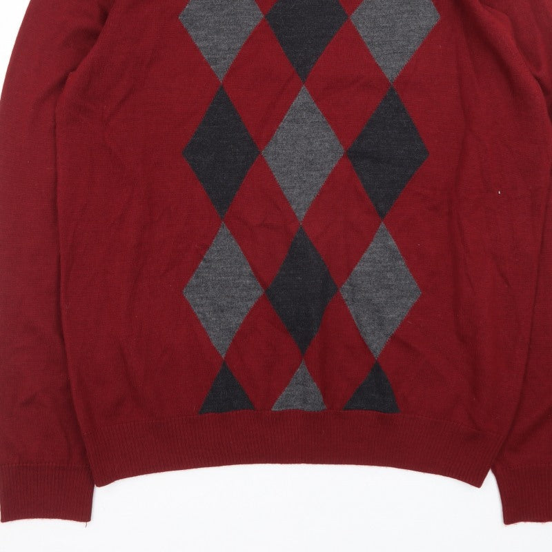 APT.9 Men's Red Argyle V-Neck Knit Pullover Jumper Size L