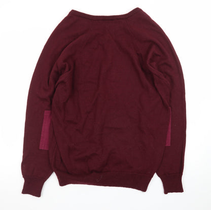 Resaknit Men Red Wool V-Neck Pullover Jumper XL
