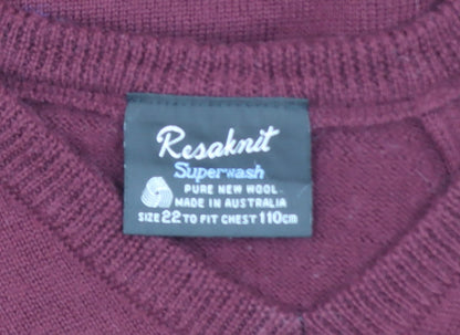 Resaknit Men Red Wool V-Neck Pullover Jumper XL