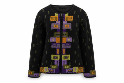Icelandic Design Womens Black Wool Geometric Zip Cardigan S