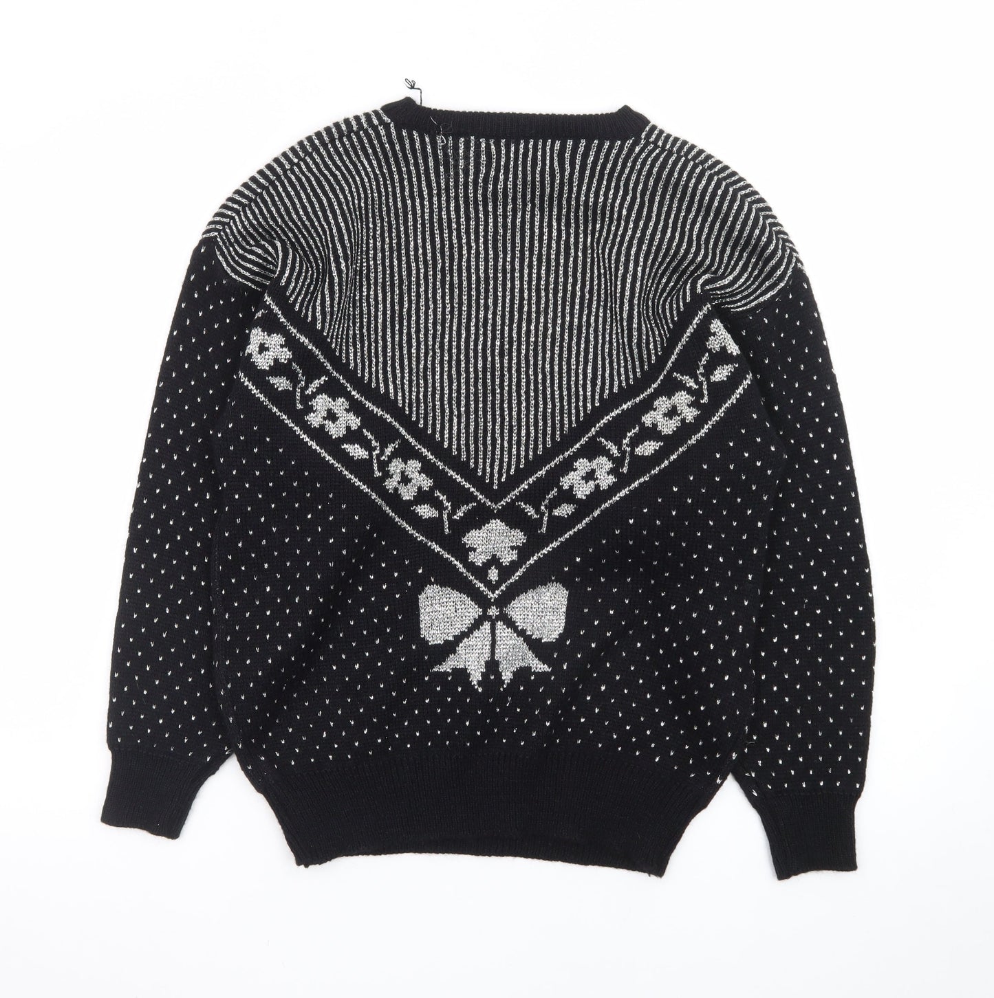 Zig Zag Womens Black Sequin Bow Retro Knit Jumper Size M