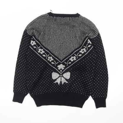 Zig Zag Womens Black Sequin Bow Retro Knit Jumper Size M