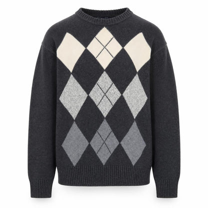 Dockers Men’s Grey Argyle Cotton Jumper XL Crew Neck Sweater