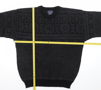 Basic Editions Men Black XL Fair Isle Acrylic Pullover Jumper