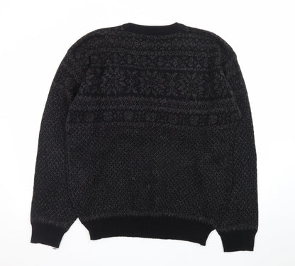 Basic Editions Men Black XL Fair Isle Acrylic Pullover Jumper