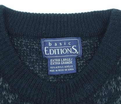 Basic Editions Men Black XL Fair Isle Acrylic Pullover Jumper