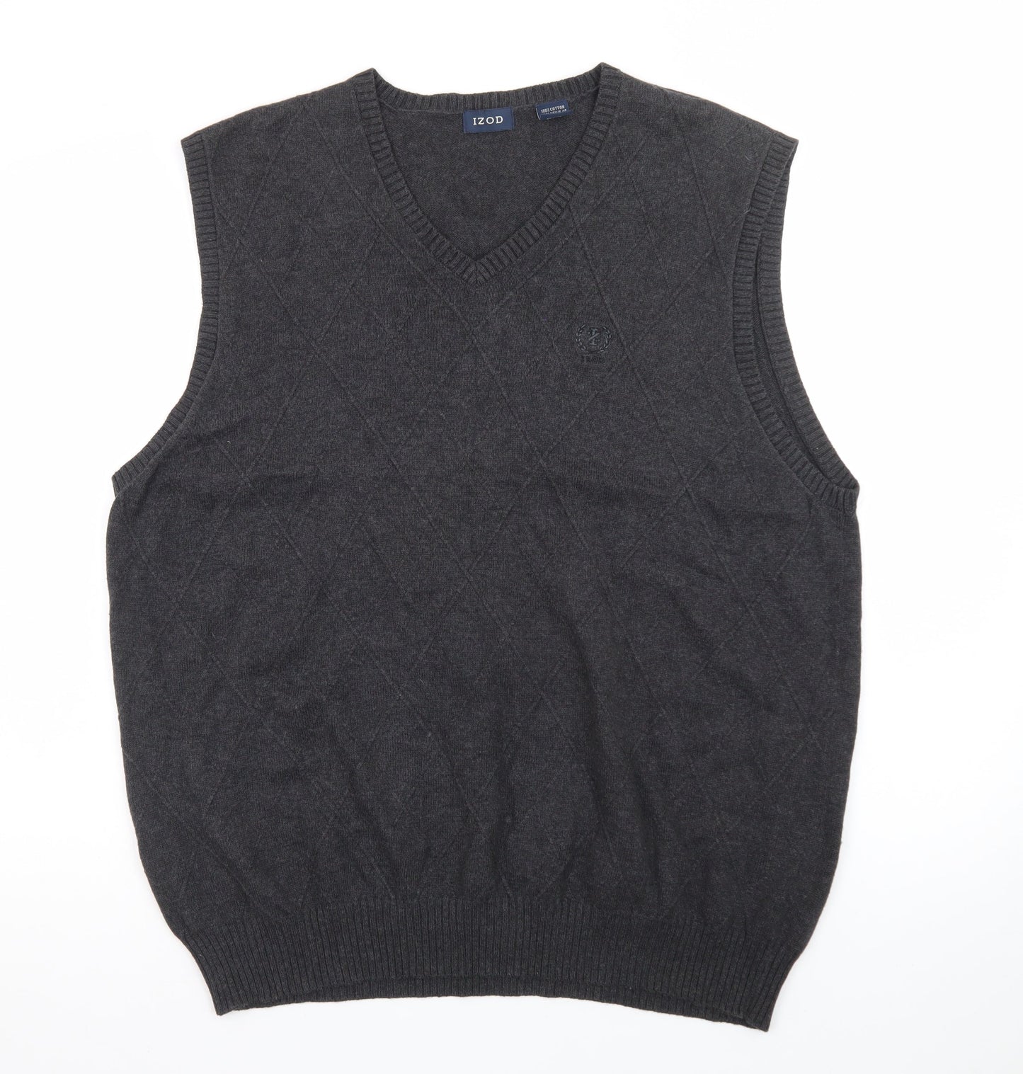 IZOD Men’s Grey Cotton Argyle Knit Sleeveless V-Neck Vest L