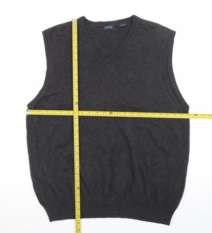IZOD Men’s Grey Cotton Argyle Knit Sleeveless V-Neck Vest L