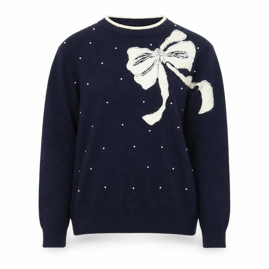 Alfred Dunner Women’s Navy Bow Pullover Jumper Size M Acrylic Knit