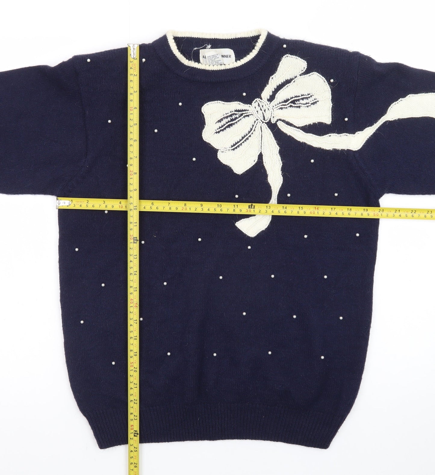 Alfred Dunner Women’s Navy Bow Pullover Jumper Size M Acrylic Knit