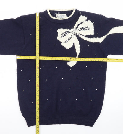 Alfred Dunner Women’s Navy Bow Pullover Jumper Size M Acrylic Knit