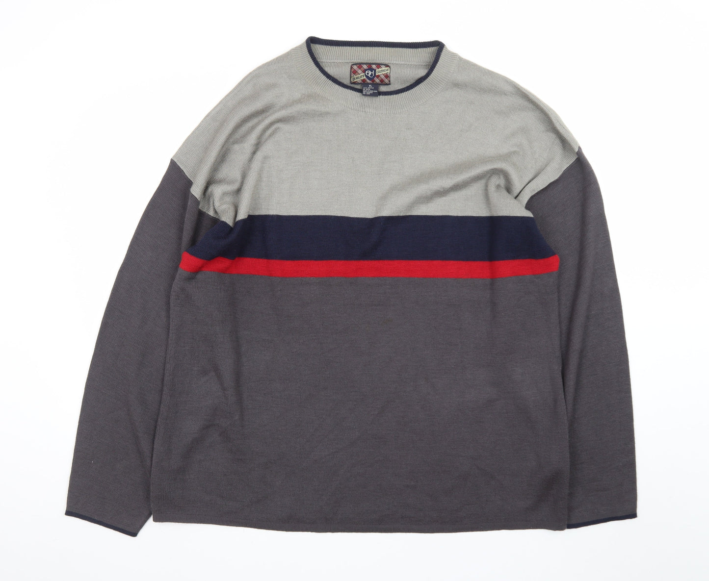 ECL Quality Clothing Men's Grey XL Striped Acrylic Crew Neck Jumper