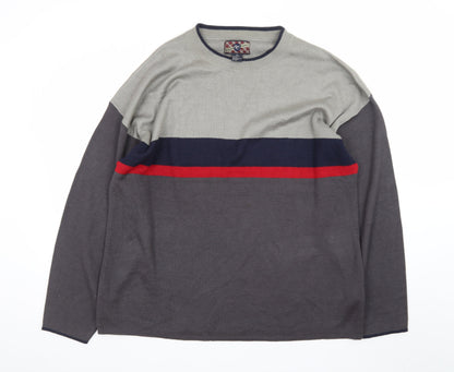 ECL Quality Clothing Men's Grey XL Striped Acrylic Crew Neck Jumper