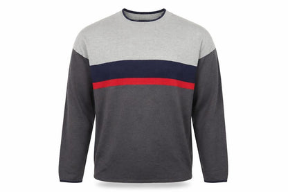 ECL Quality Clothing Men's Grey XL Striped Acrylic Crew Neck Jumper