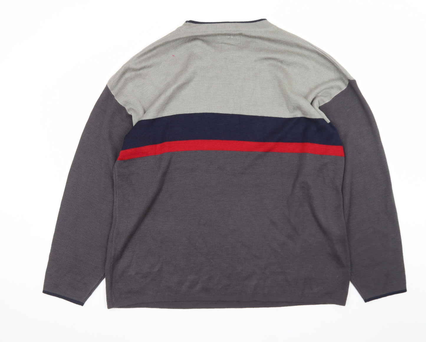 ECL Quality Clothing Men's Grey XL Striped Acrylic Crew Neck Jumper