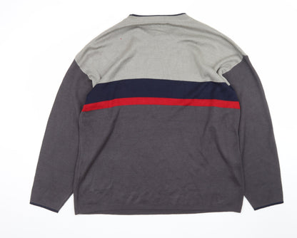 ECL Quality Clothing Men's Grey XL Striped Acrylic Crew Neck Jumper