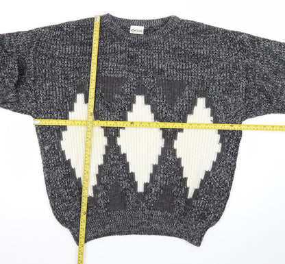 Fiume Men's Grey Argyle Wool Blend Chunky Knit Pullover Jumper XL