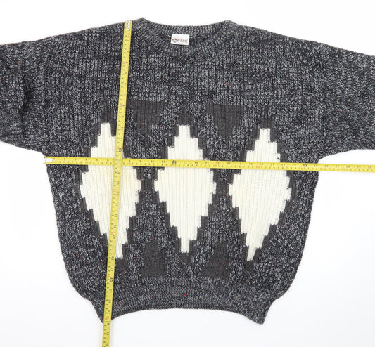 Fiume Men's Grey Argyle Wool Blend Chunky Knit Pullover Jumper XL