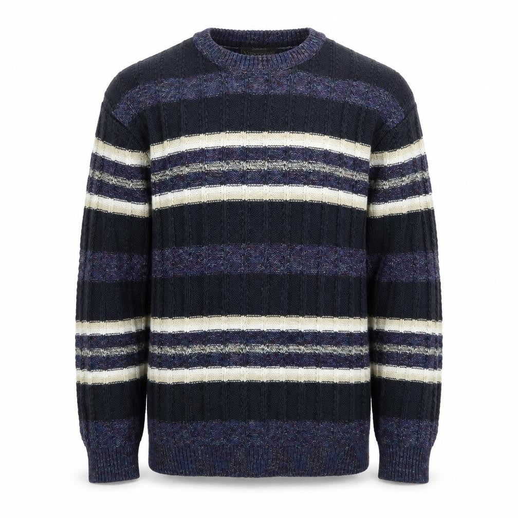Westport Men's Blue Striped Cotton Blend Pullover Jumper Medium