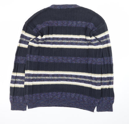 Westport Men's Blue Striped Cotton Blend Pullover Jumper Medium