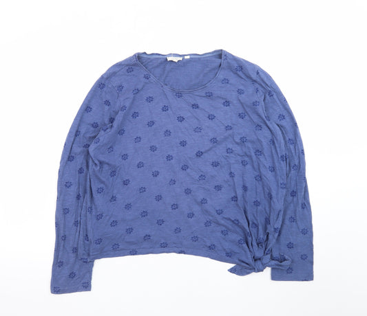 Fat Face Women's Blue Floral Tie Hem Long Sleeve Cotton Top Size 16