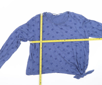 Fat Face Women's Blue Floral Tie Hem Long Sleeve Cotton Top Size 16