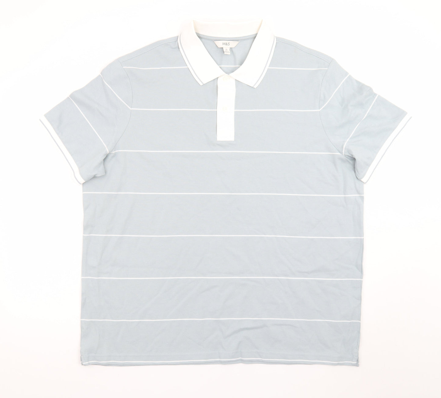 Marks and Spencer Men's Blue Striped 2XL Polo Shirt Regular Fit