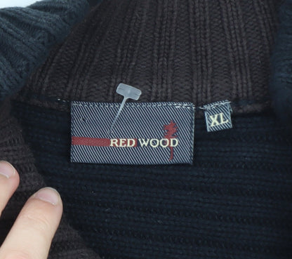 Red Wood Men's Black XL Full Zip High Neck Knit Jumper