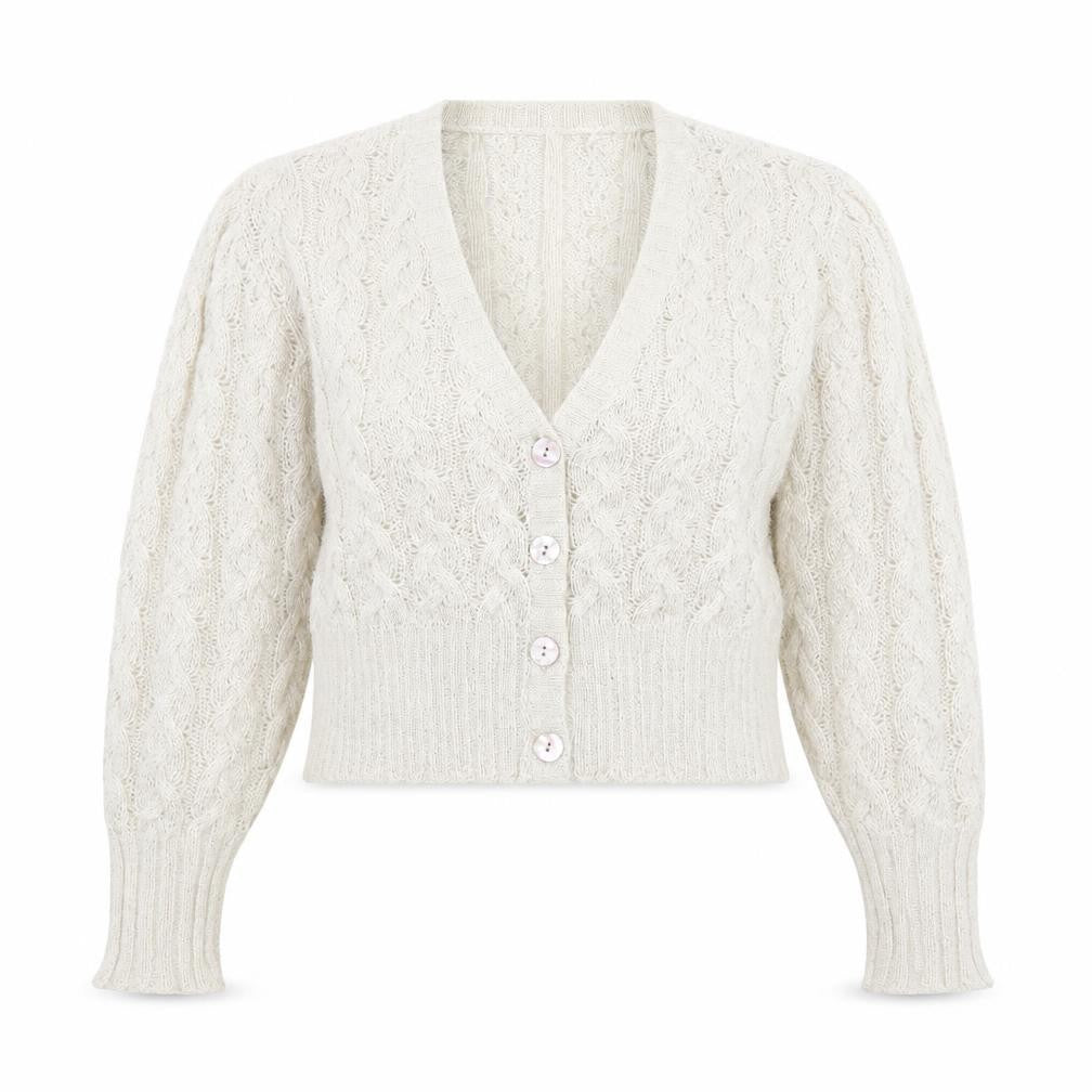 INTRECCI Women Ivory Mohair Blend Cable Knit Cardigan L