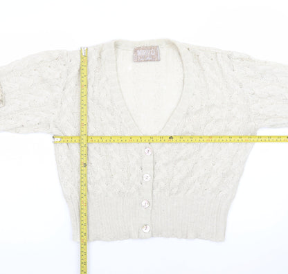 INTRECCI Women Ivory Mohair Blend Cable Knit Cardigan L