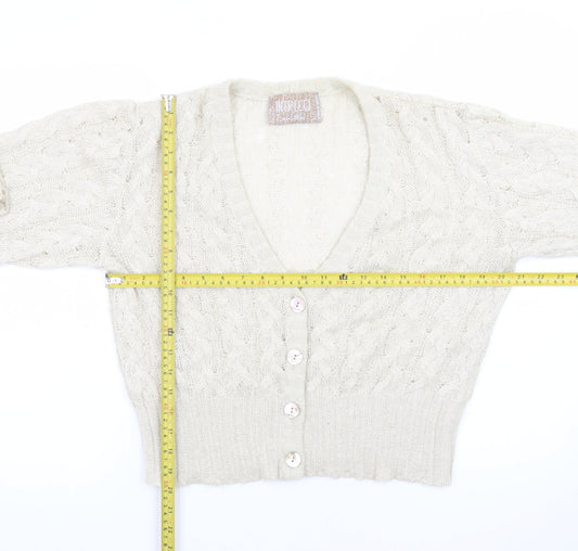 INTRECCI Women Ivory Mohair Blend Cable Knit Cardigan L