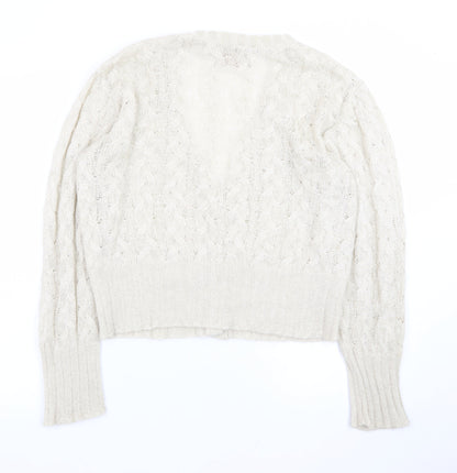 INTRECCI Women Ivory Mohair Blend Cable Knit Cardigan L