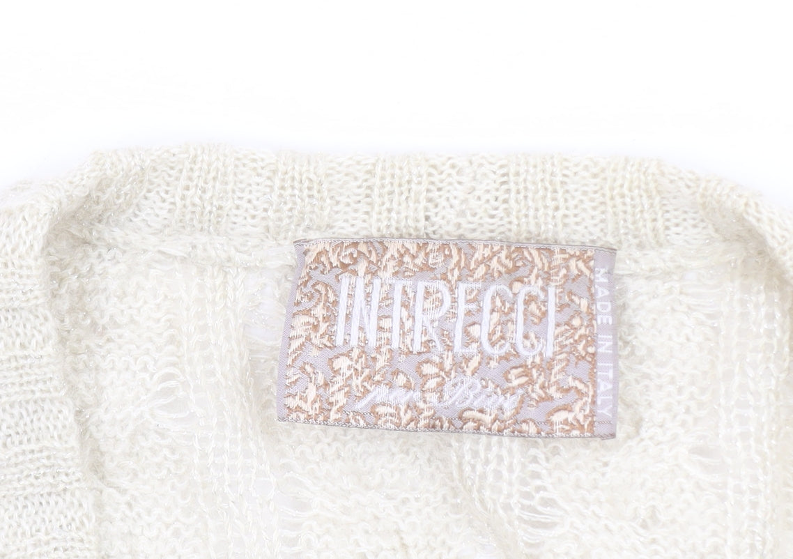 INTRECCI Women Ivory Mohair Blend Cable Knit Cardigan L