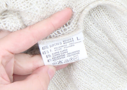 INTRECCI Women Ivory Mohair Blend Cable Knit Cardigan L