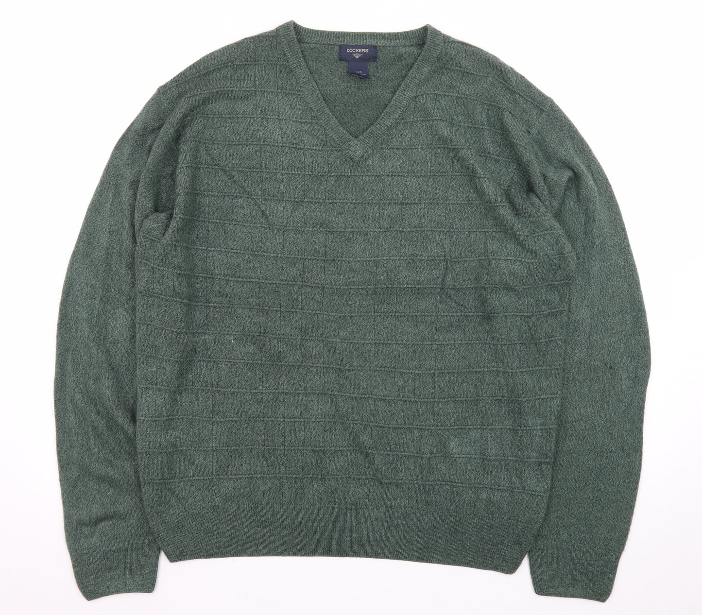 Dockers Men Green Acrylic V-Neck Pullover Jumper Size L
