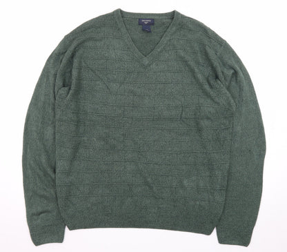 Dockers Men Green Acrylic V-Neck Pullover Jumper Size L
