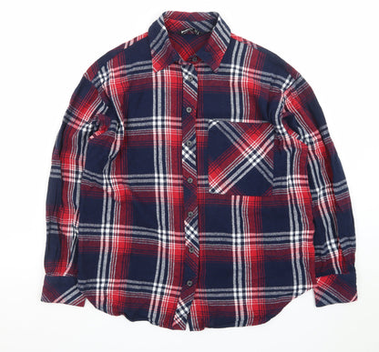 Stradivarius Mens Red Plaid Flannel Button-Up Shirt Size S
